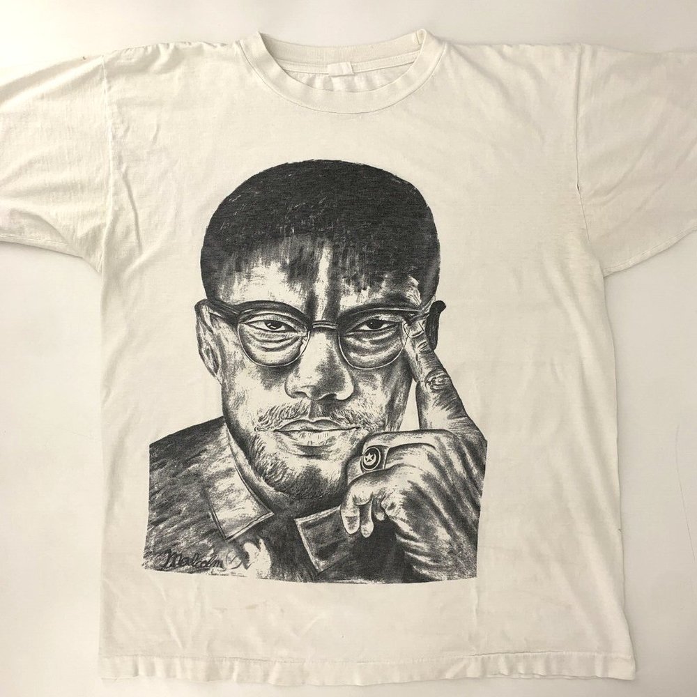 VTG 90s Malcolm X Big Face AOP Print Shirt Mens XL Hip Hop Black History Rap USA - Picture 2 of 13